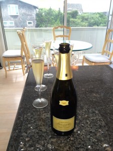 Popping a cork in Bridgehamption - Brut Seduction from Sparkling Pointe vineyard on Long Island's North Fork.